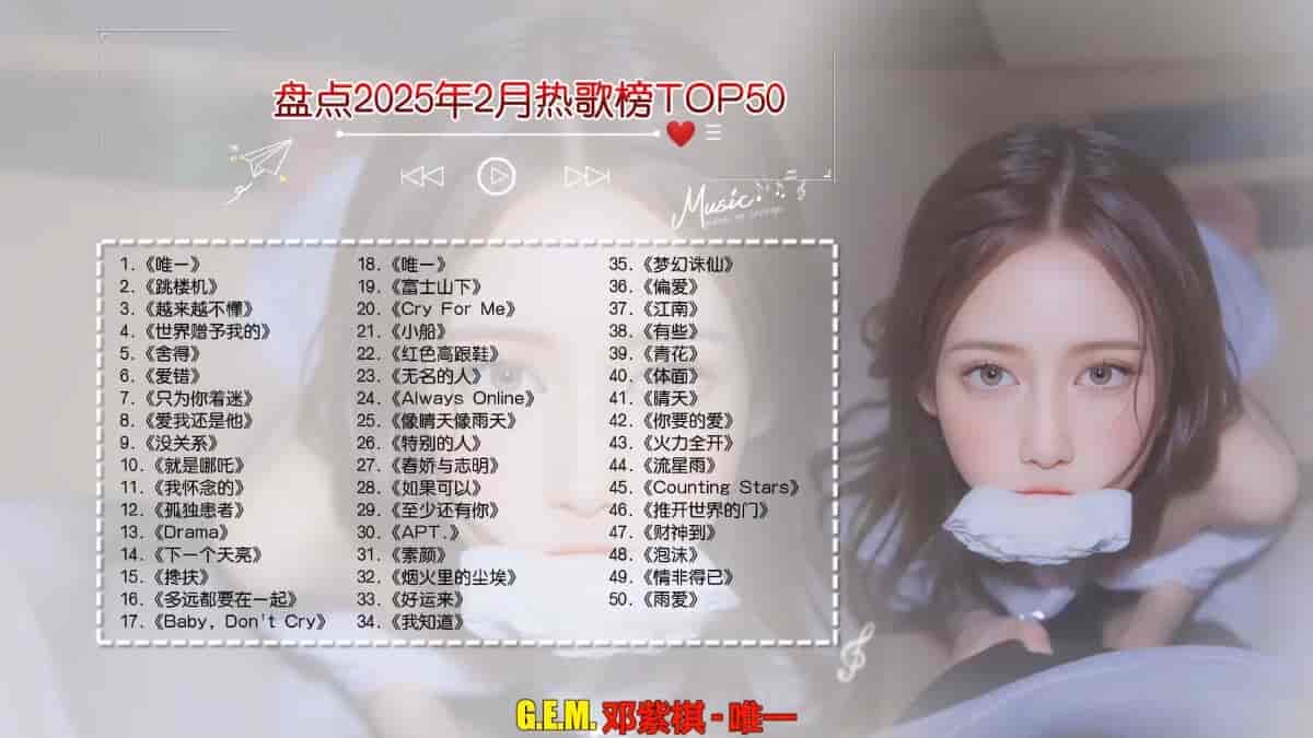 【盘点2025年2月热歌榜TOP50合...