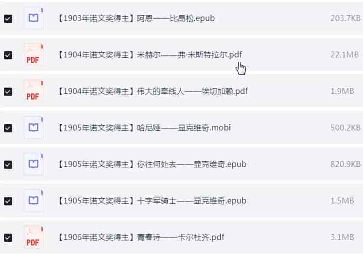 诺贝尔文学奖历届(1901-2024)作品合集【3.3GB】