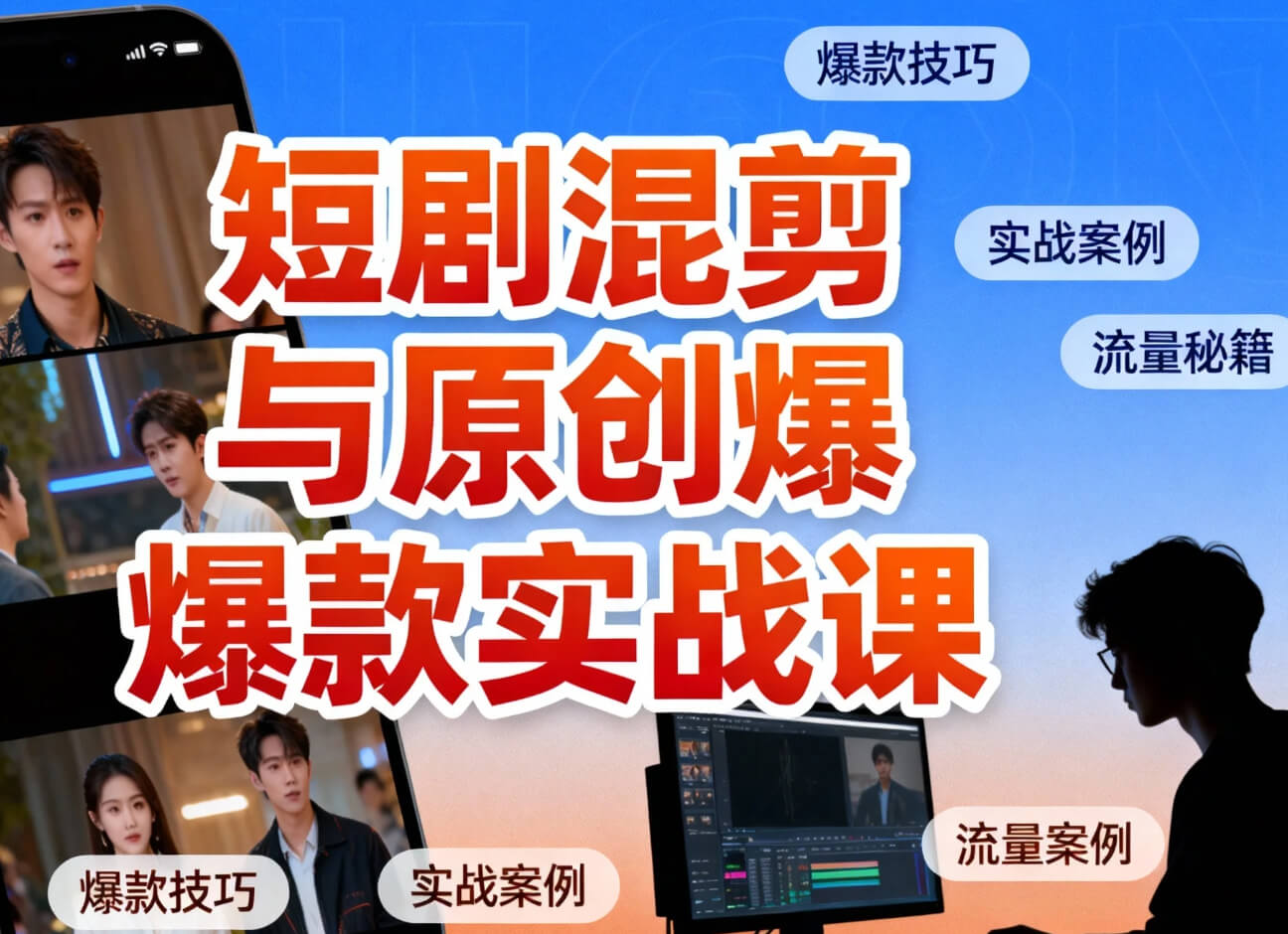 【课程】短剧混剪与原创爆款实战课：掌握短视频涨粉与变现全流程 mp4 [18.6GB]